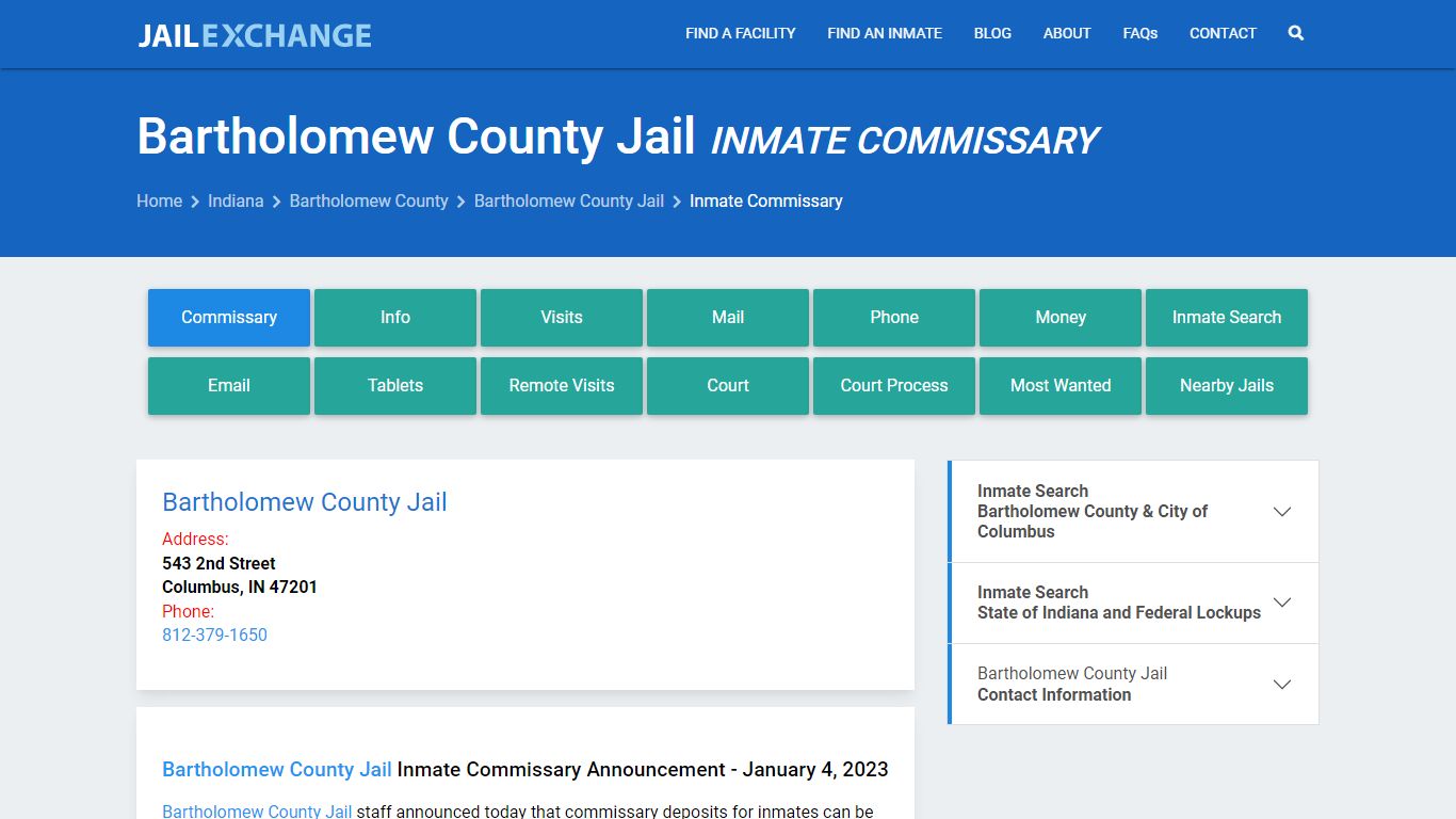 Inmate Commissary, Care Packs - Bartholomew County Jail, IN