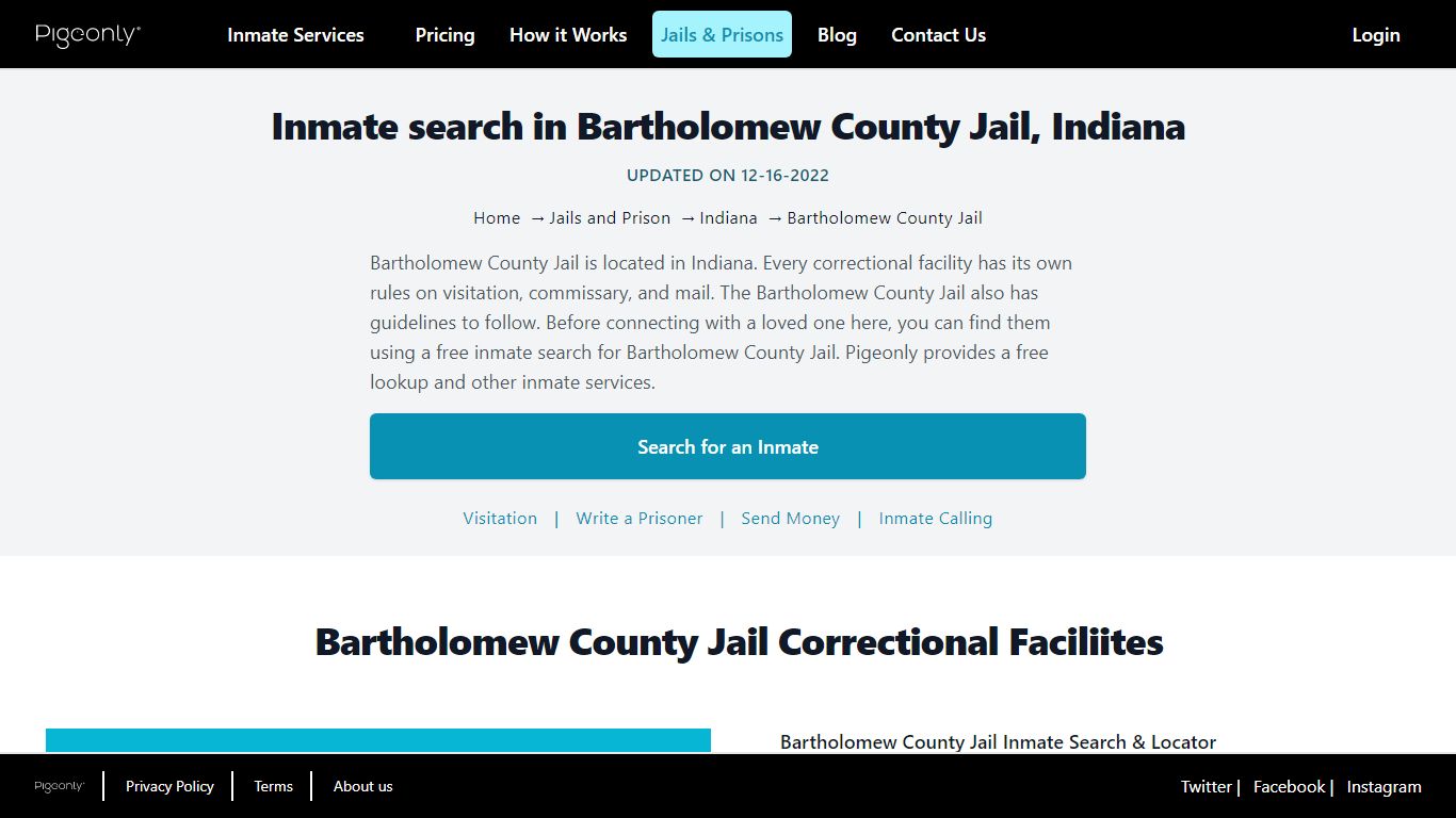 Inmate Search Bartholomew County Jail, Indiana | Pigeonly